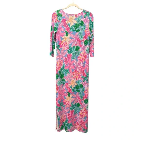 Lilly Pulitzer Morgann Maxi Dress 3/4 Sleeve Pastel Multi Color Tigers Lair M - Picture 4 of 10